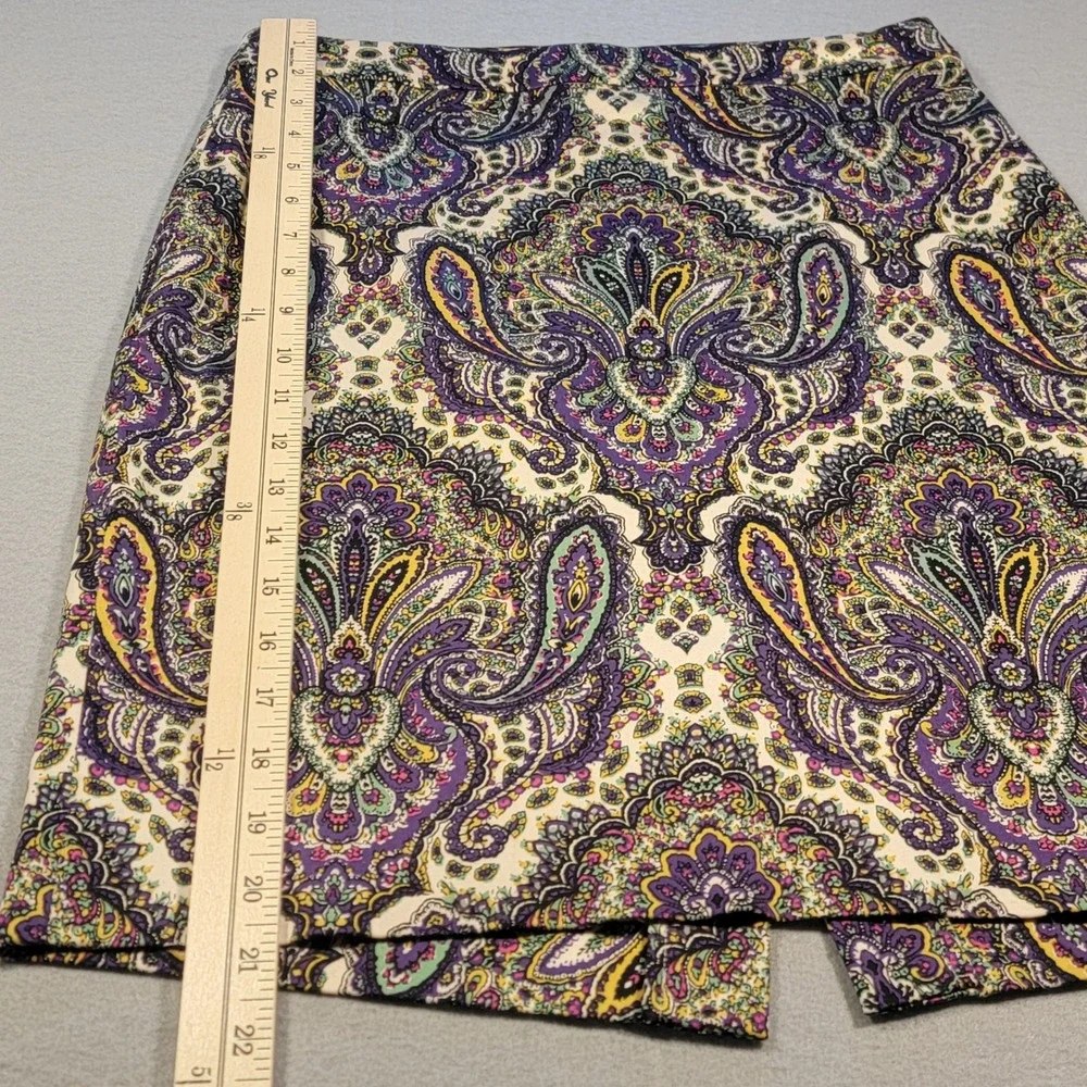J. Crew The Pencil‎ Skirt Paisley Print Purple Yellow Size 2 Career Office Lined